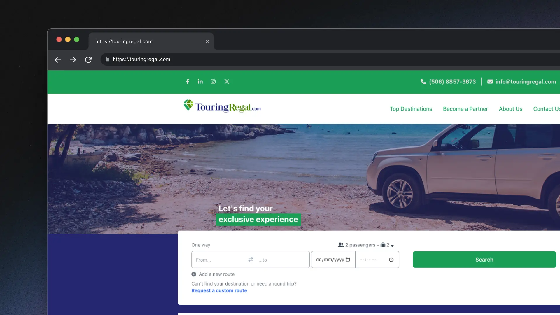 Screenshot of Touring Regal Website - built using  React, Tailwind